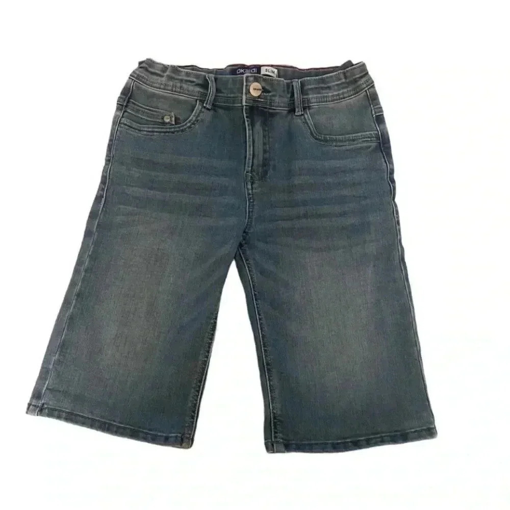 NWOT Okaidi Slim Adjustable Waist Design Bermuda Denim Boys Jeans SZ 12 #1555
